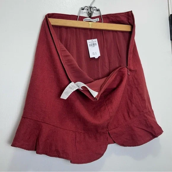 Abercrombie & Fitch XS Linen Blend Ruffle Hem Skirt Orange NWT - Picture 3 of 7